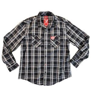 Marc Ecko Cut & Sew Shirt Men's XL Black Plaid Button Up Long  Sleeve Streetwear
